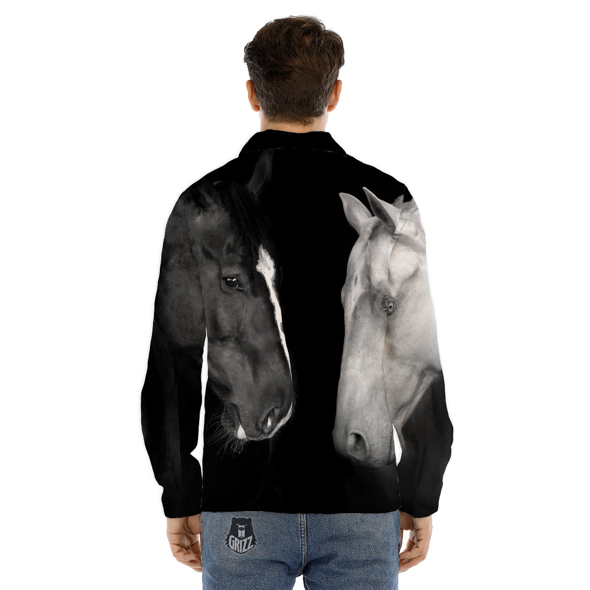 Peacock Feather Gold And Black Print Men's Dress Shirts-grizzshop