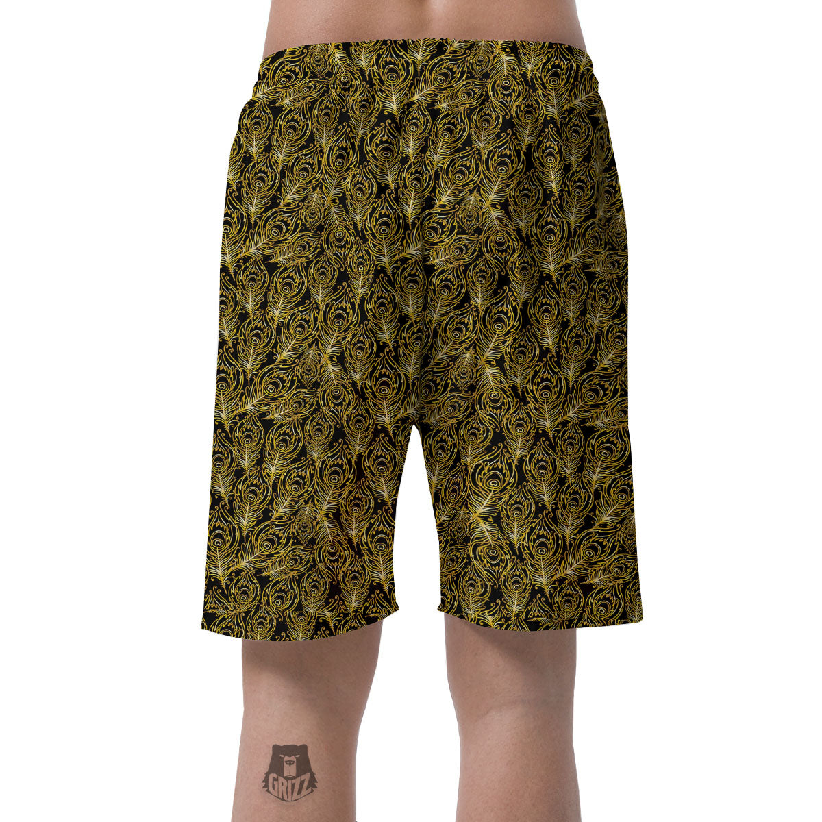 Peacock Feather Gold And Black Print Men's Shorts-grizzshop