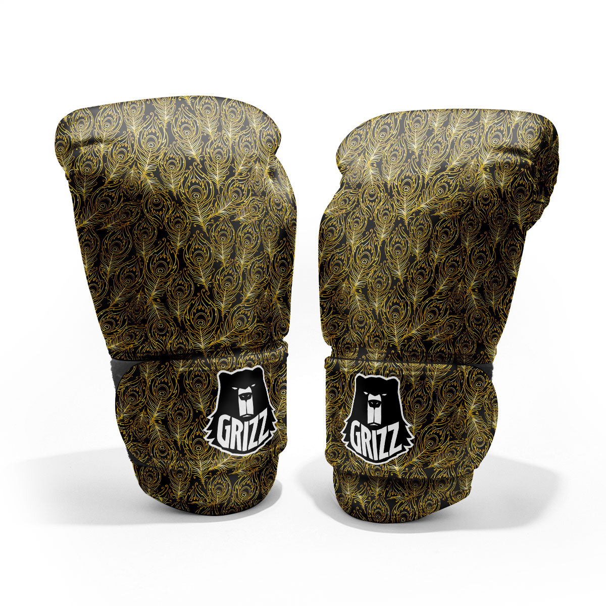 Peacock Feather Gold And Black Print Pro Boxing Glove