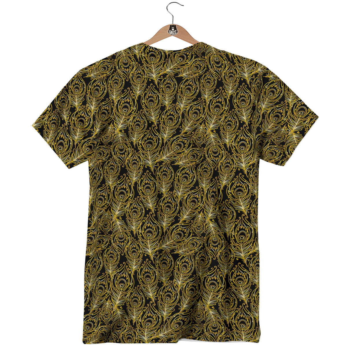 Peacock Feather Gold And Black Print T-Shirt-grizzshop