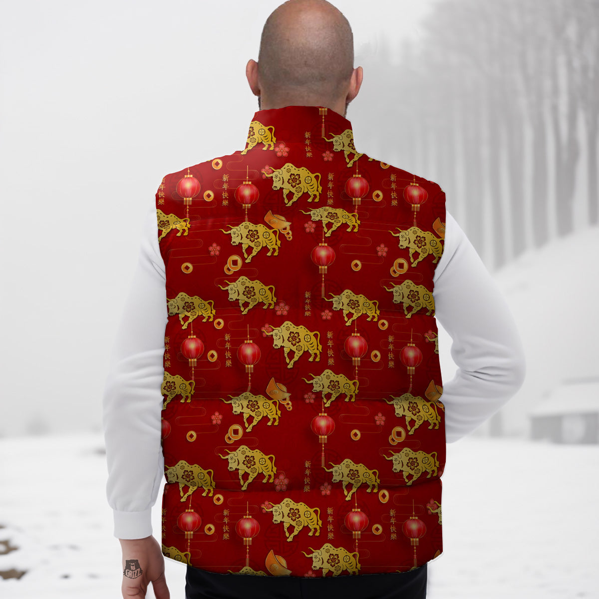 Peacock Feather Pattern Print Down Vest-grizzshop
