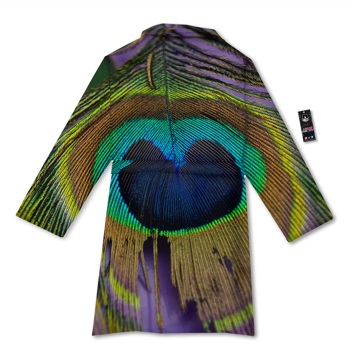 Peacock Feather Purple Bohemian Print Bathrobe-grizzshop