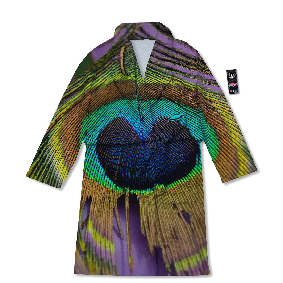 Peacock Feather Purple Bohemian Print Bathrobe-grizzshop