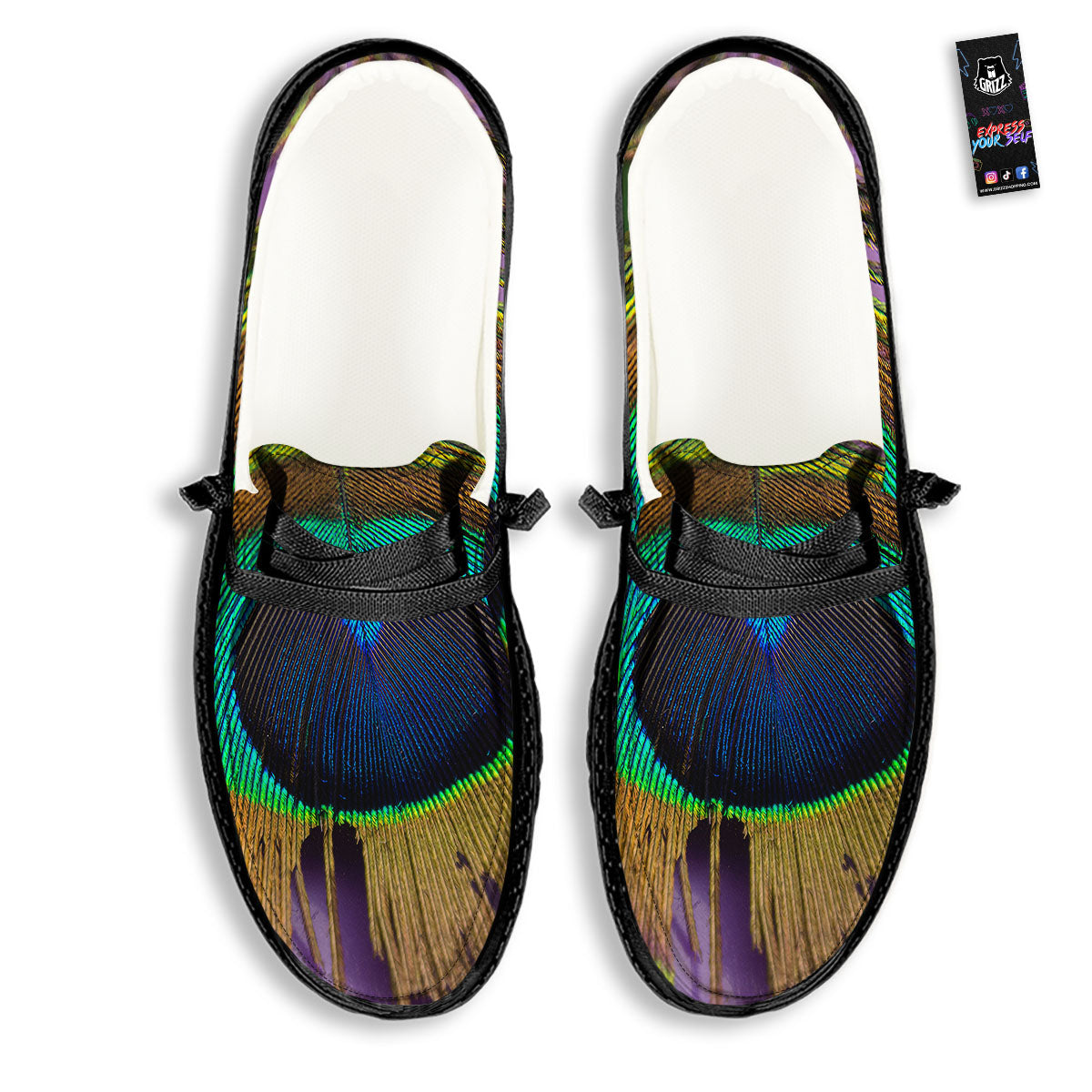 Peacock Feather Purple Bohemian Print Black Loafers-grizzshop