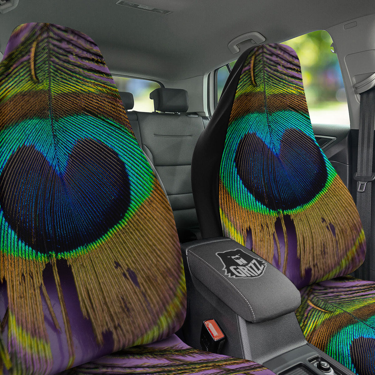 Peacock Feather Purple Bohemian Print Car Seat Covers-grizzshop