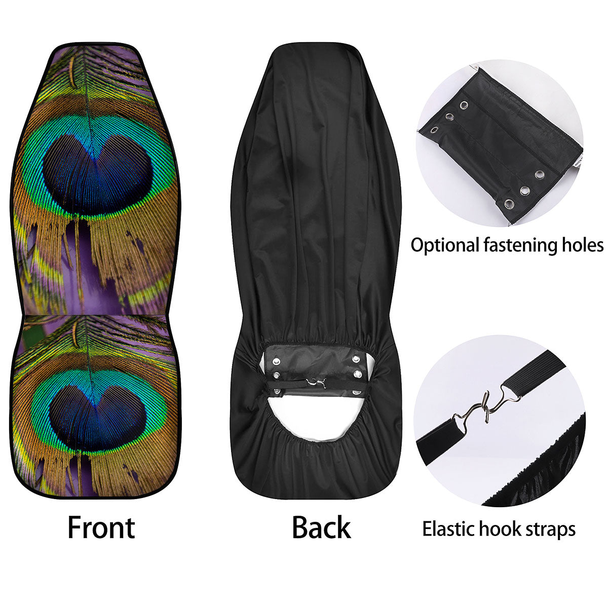 Peacock Feather Purple Bohemian Print Car Seat Covers-grizzshop