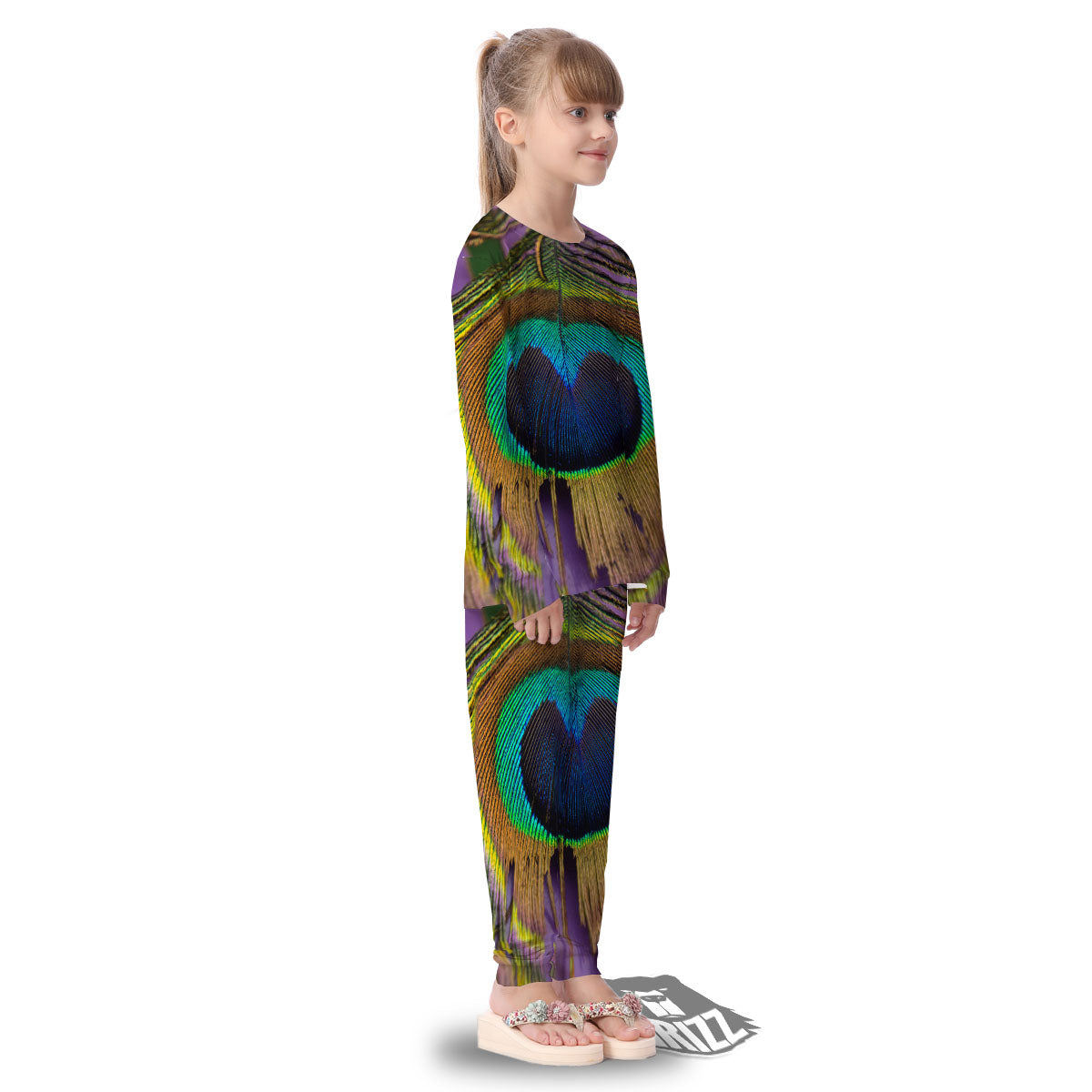 Peacock Feather Purple Bohemian Print Kid's Pajamas-grizzshop