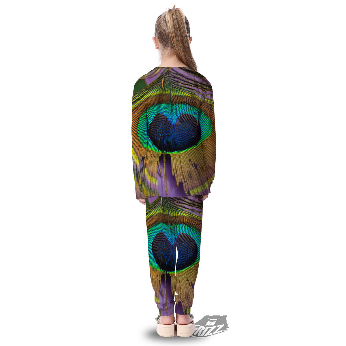 Peacock Feather Purple Bohemian Print Kid's Pajamas-grizzshop
