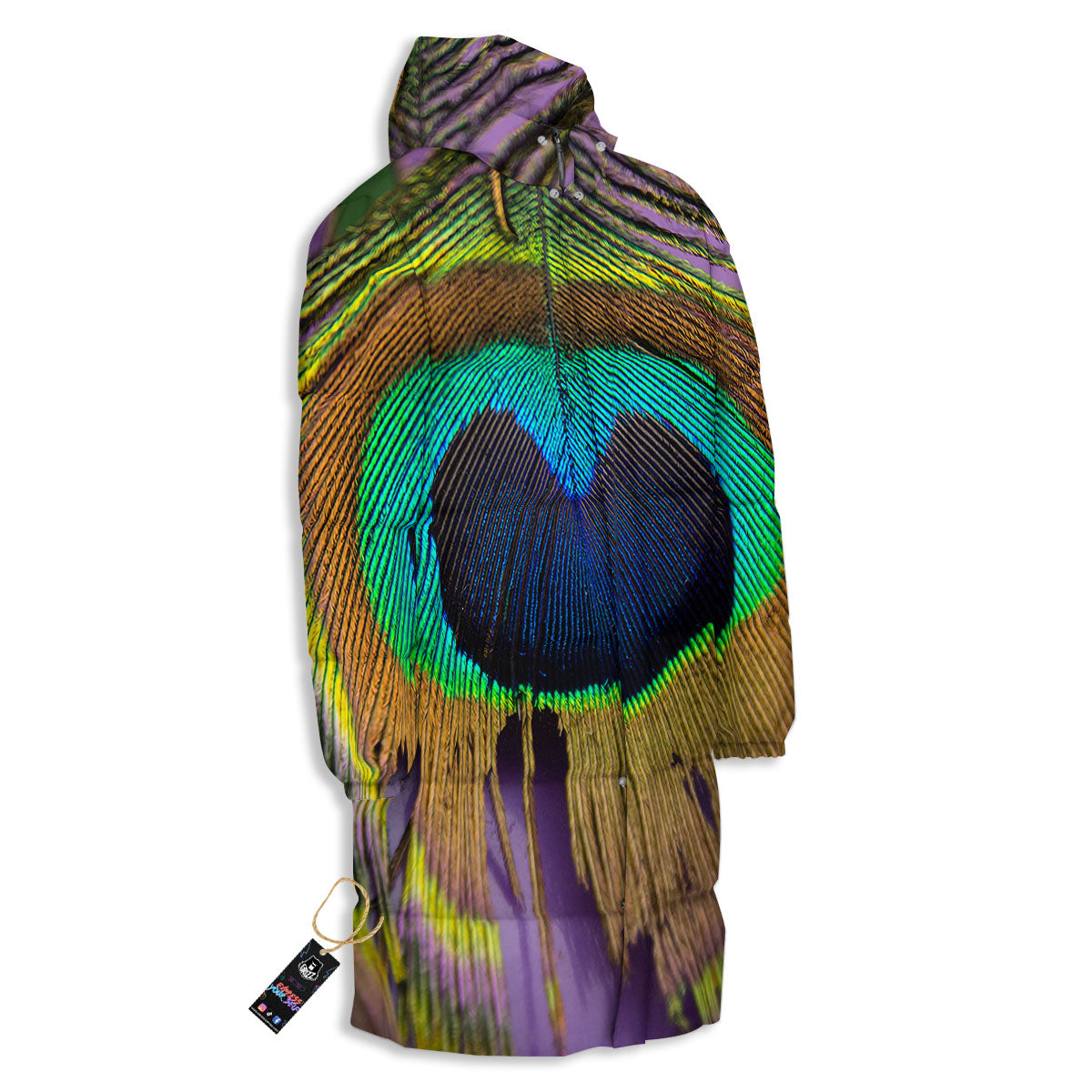 Peacock Feather Purple Bohemian Print Long Down Jacket-grizzshop