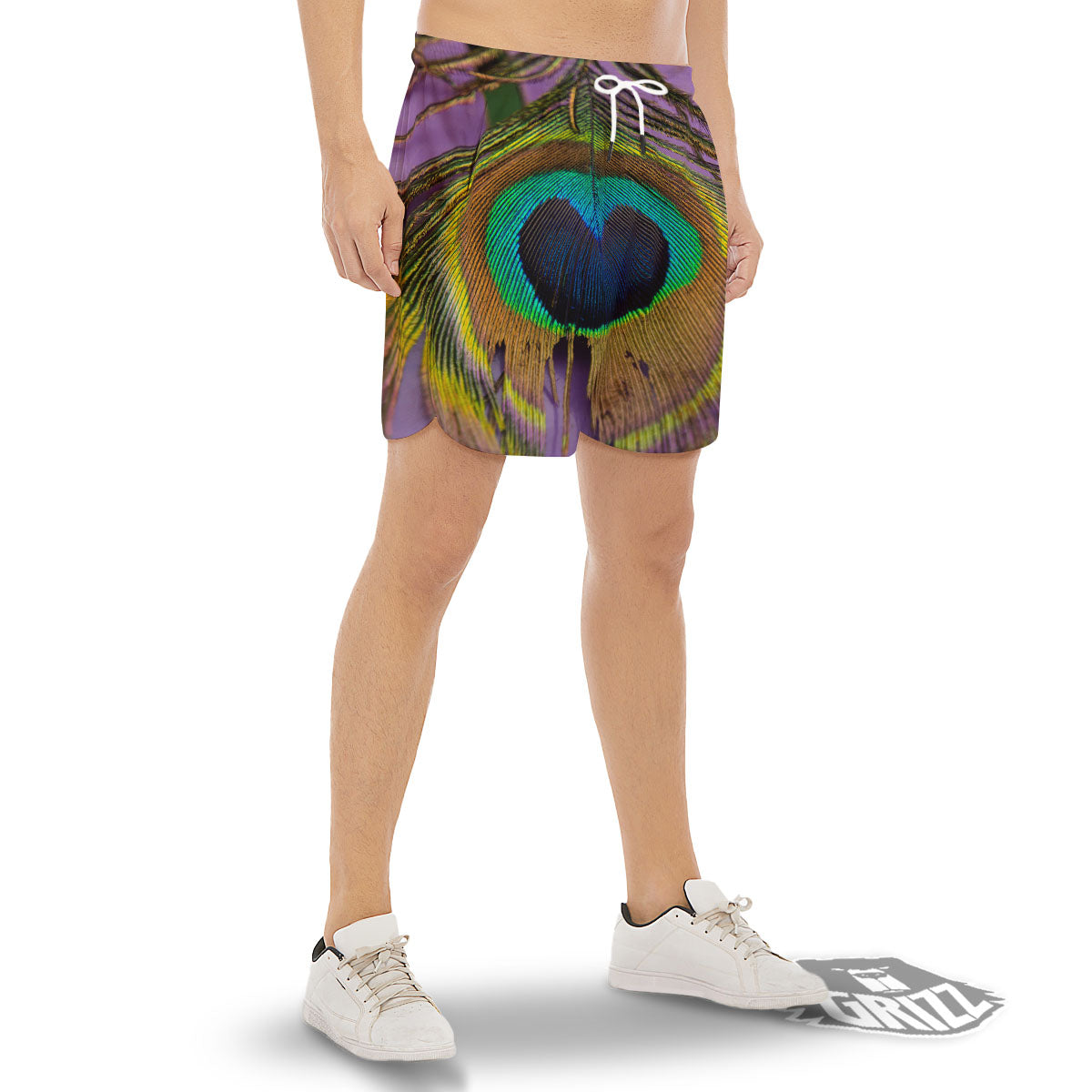 Peacock Feather Purple Bohemian Print Men's Gym Shorts-grizzshop