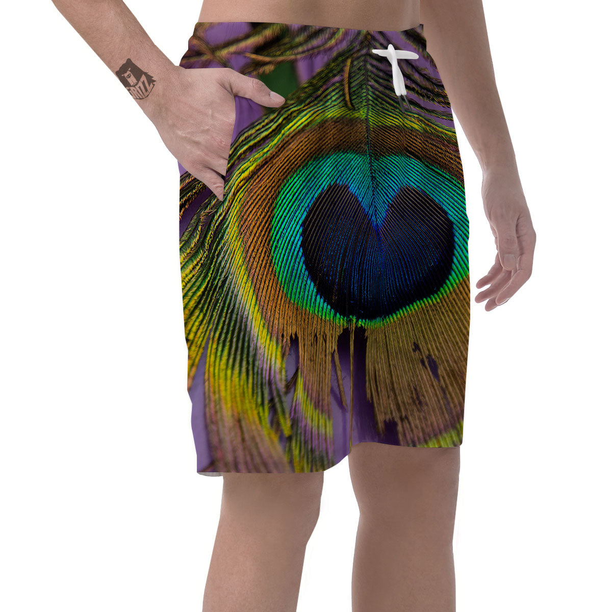 Peacock Feather Purple Bohemian Print Men's Shorts-grizzshop