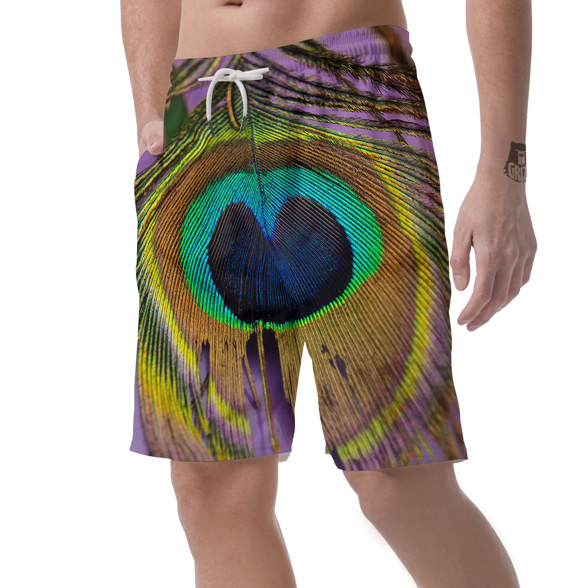 Peacock Feather Purple Bohemian Print Men's Shorts-grizzshop