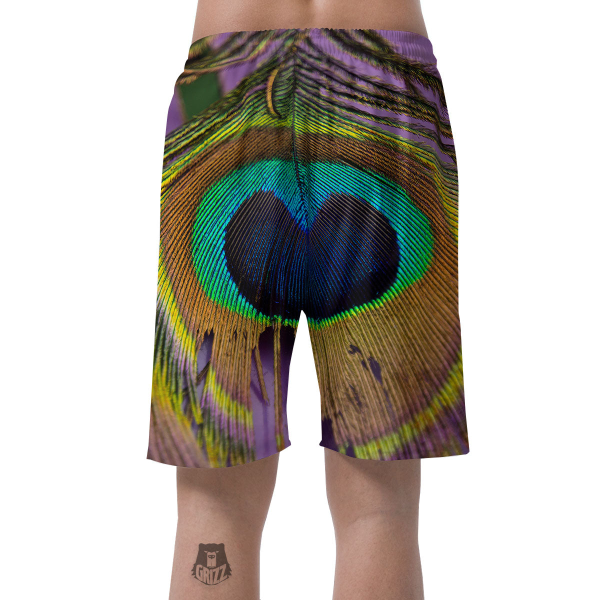 Peacock Feather Purple Bohemian Print Men's Shorts-grizzshop