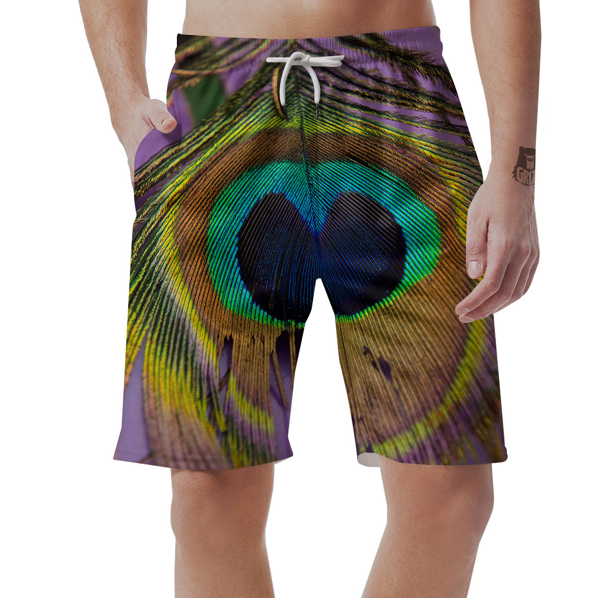 Peacock Feather Purple Bohemian Print Men's Shorts-grizzshop