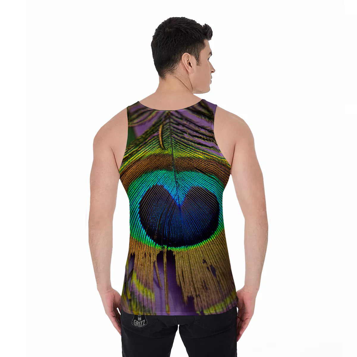 Peacock Feather Purple Bohemian Print Men's Tank Top-grizzshop