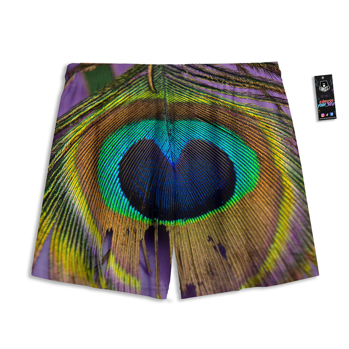 Peacock Feather Purple Bohemian Print Mesh Shorts