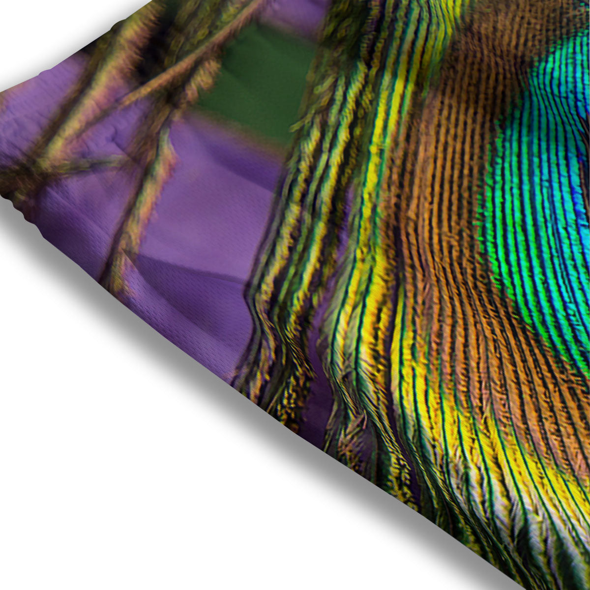Peacock Feather Purple Bohemian Print Mesh Shorts