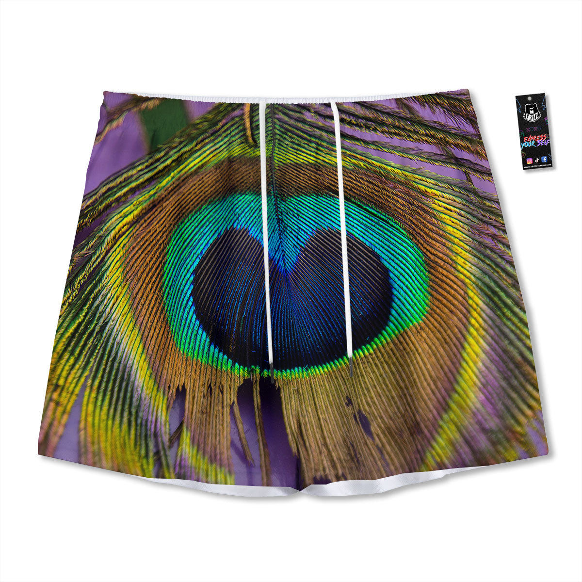 Peacock Feather Purple Bohemian Print Mesh Shorts