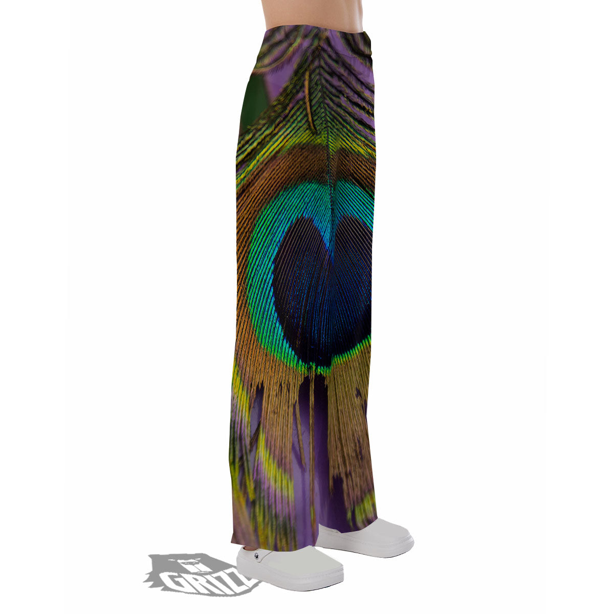 Peacock Feather Purple Bohemian Print Pajama Pants-grizzshop
