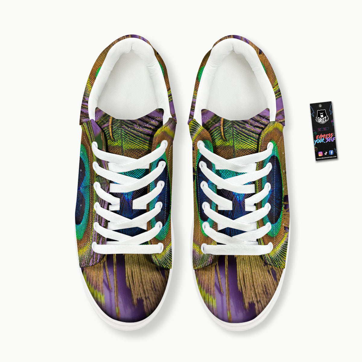 Peacock Feather Purple Bohemian Print Platform Shoes-grizzshop