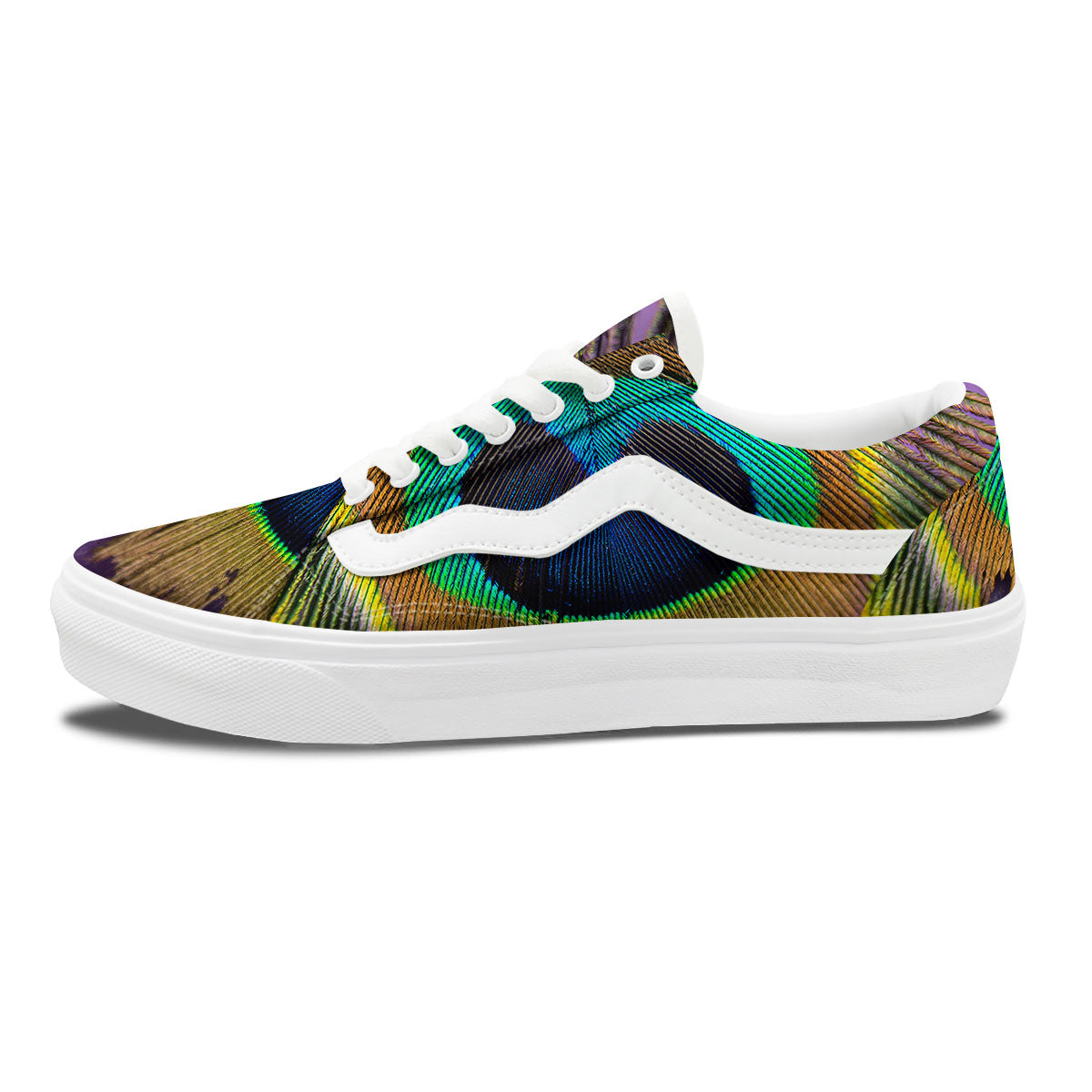 Peacock Feather Purple Bohemian Print Skate Shoes-grizzshop