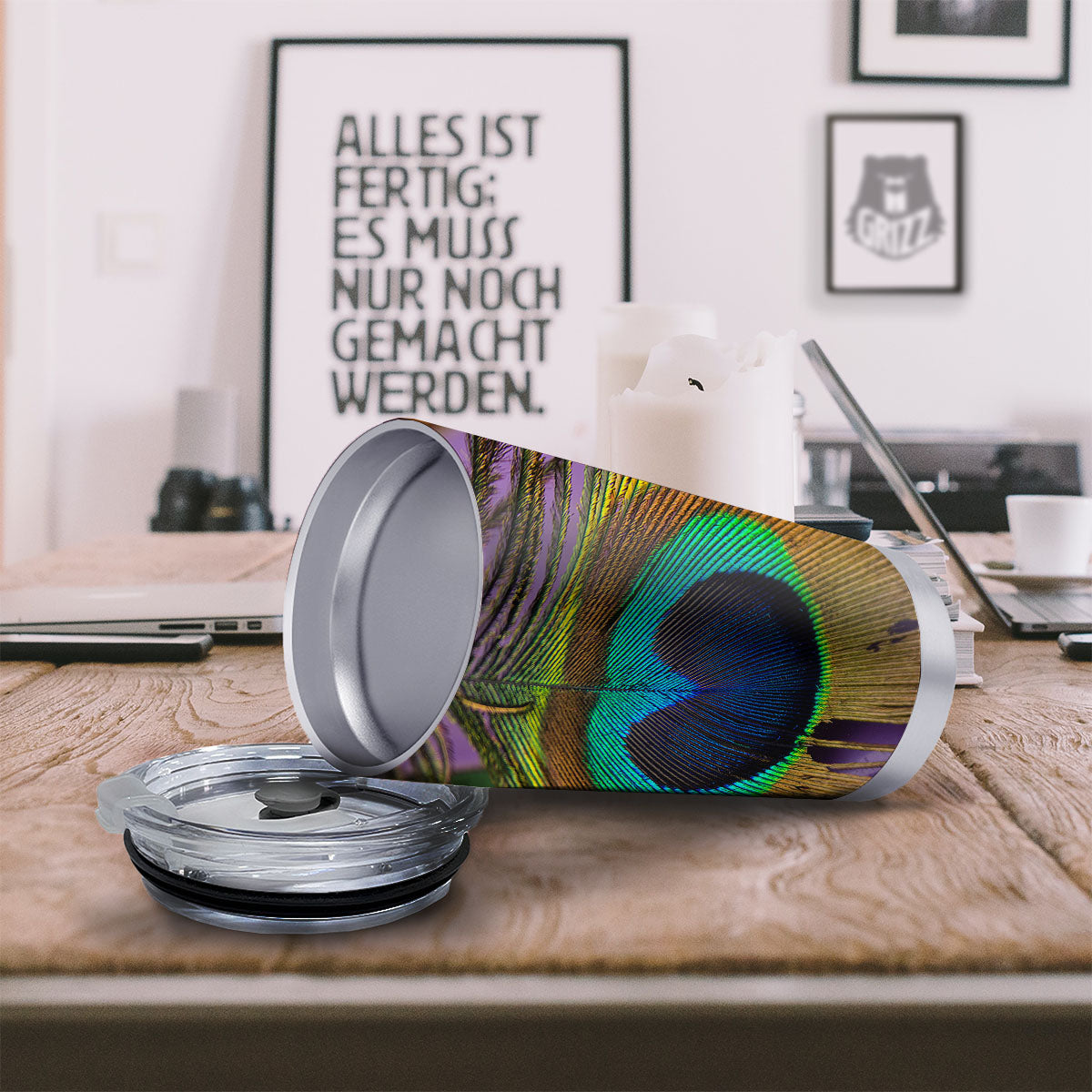 Peacock Feather Purple Bohemian Print Tumbler-grizzshop