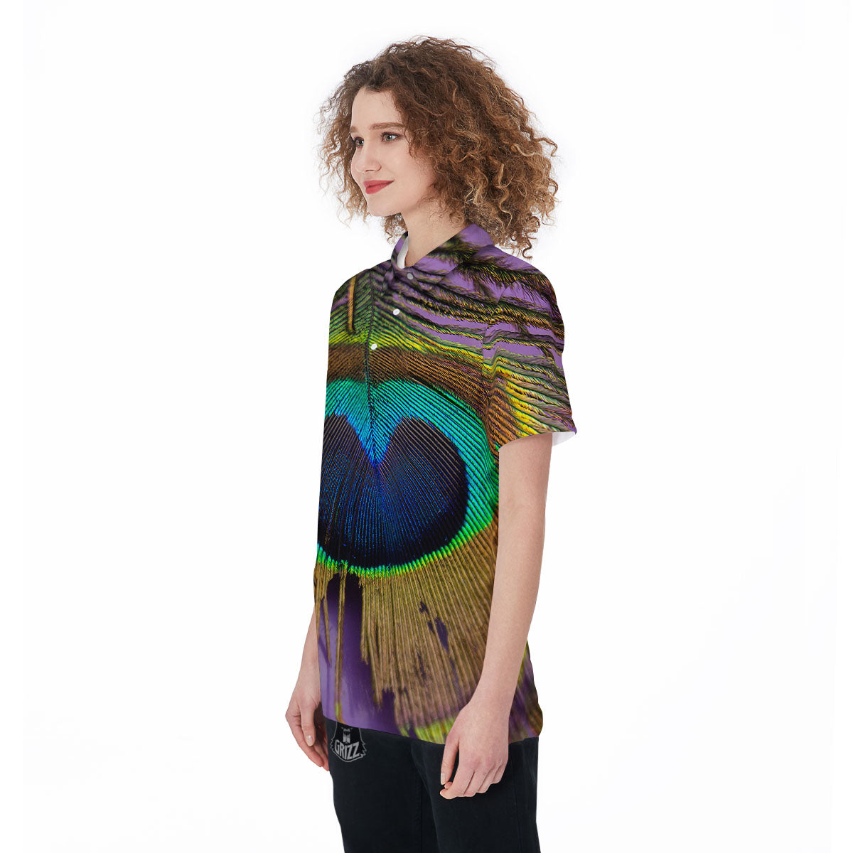 Peacock Feather Purple Bohemian Print Women's Golf Shirts-grizzshop