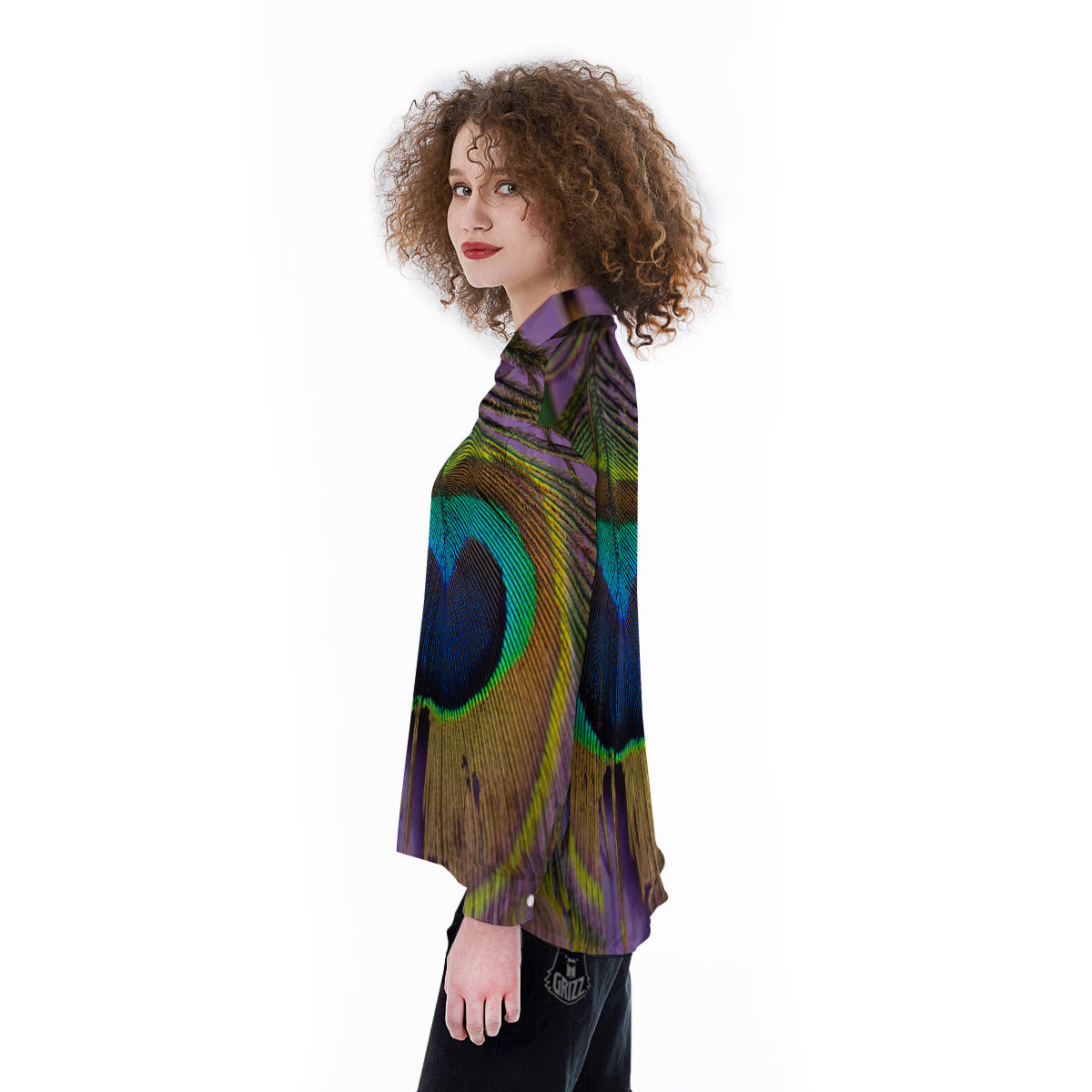 Peacock Feather Purple Bohemian Print Women's Long Sleeve Shirts-grizzshop