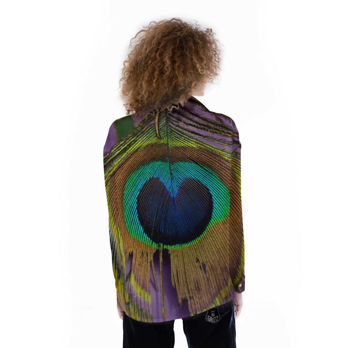 Peacock Feather Purple Bohemian Print Women's Long Sleeve Shirts-grizzshop