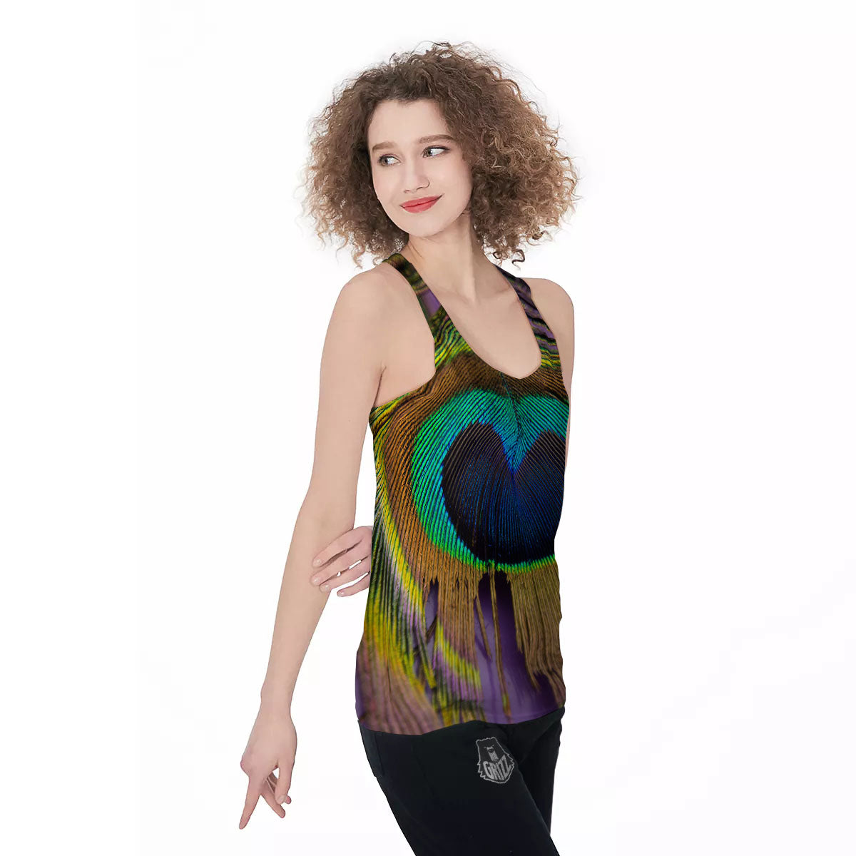 Peacock Feather Purple Bohemian Print Women's Racerback Tank Top-grizzshop