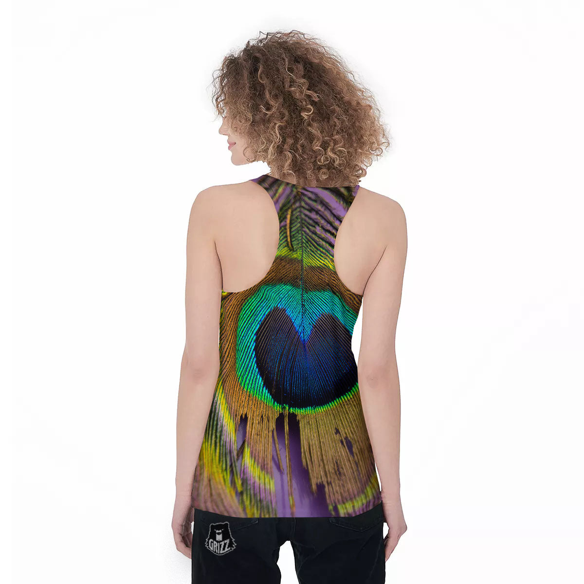 Peacock Feather Purple Bohemian Print Women's Racerback Tank Top-grizzshop