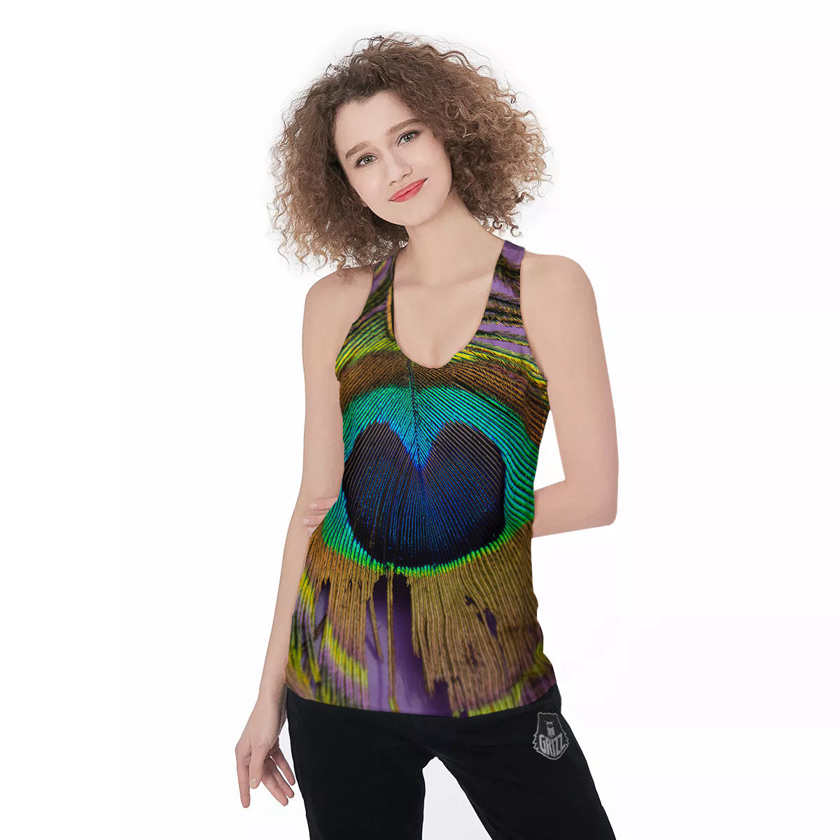 Peacock Feather Purple Bohemian Print Women's Racerback Tank Top-grizzshop