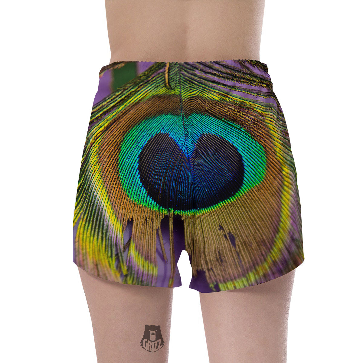 Peacock Feather Purple Bohemian Print Women's Shorts-grizzshop
