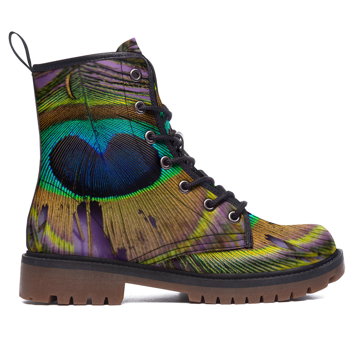 Peacock Feather Purple Bohemian Print Work Boots-grizzshop