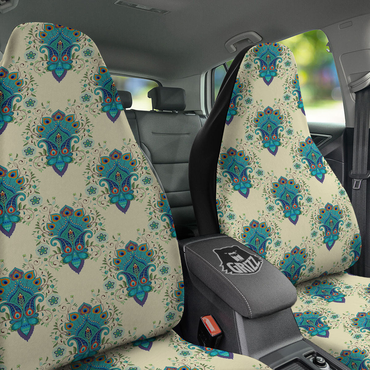 Peacock Feather Vintage Print Pattern Car Seat Covers-grizzshop