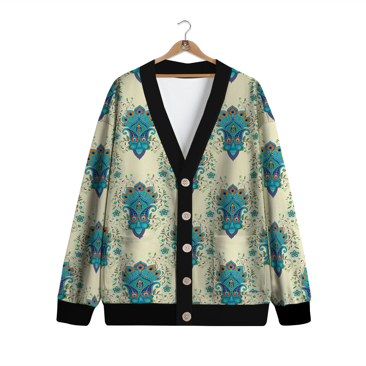 Peacock Feather Vintage Print Pattern Cardigan-grizzshop