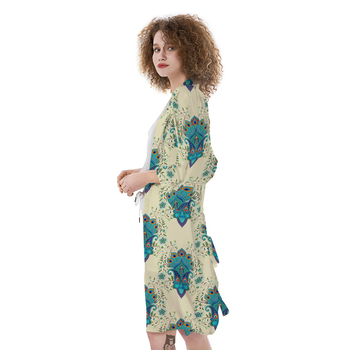 Peacock Feather Vintage Print Pattern Kimono-grizzshop