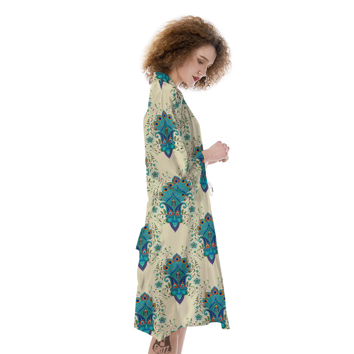 Peacock Feather Vintage Print Pattern Kimono-grizzshop