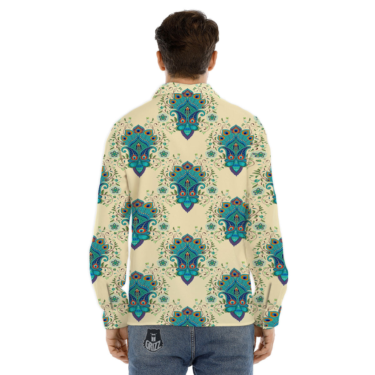 Peacock Feather Vintage Print Pattern Men's Dress Shirts-grizzshop