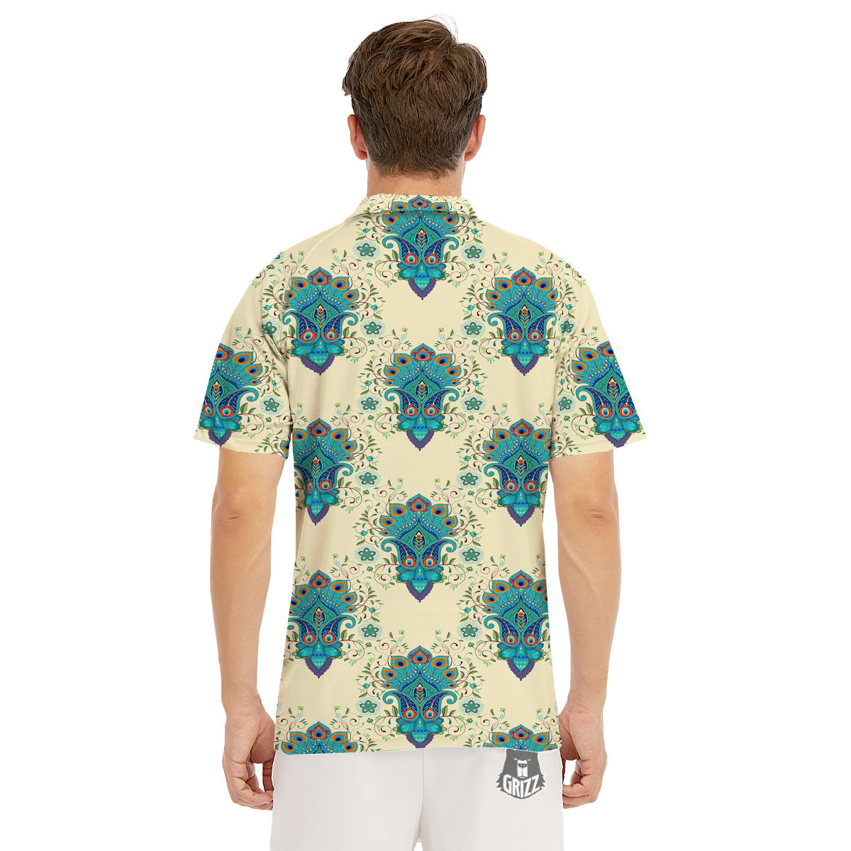 Peacock Feather Vintage Print Pattern Men's Golf Shirts-grizzshop