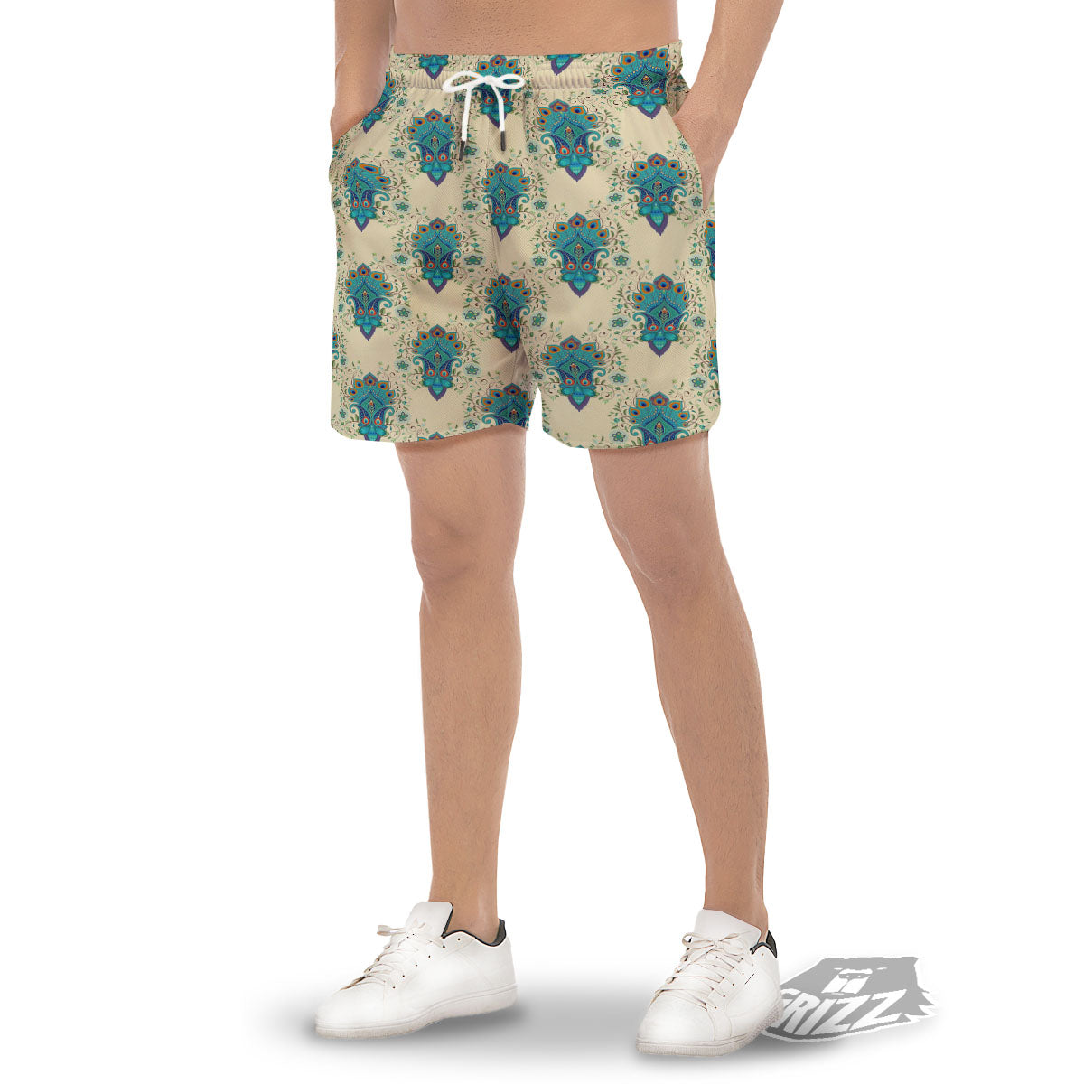 Peacock Feather Vintage Print Pattern Men's Gym Shorts-grizzshop