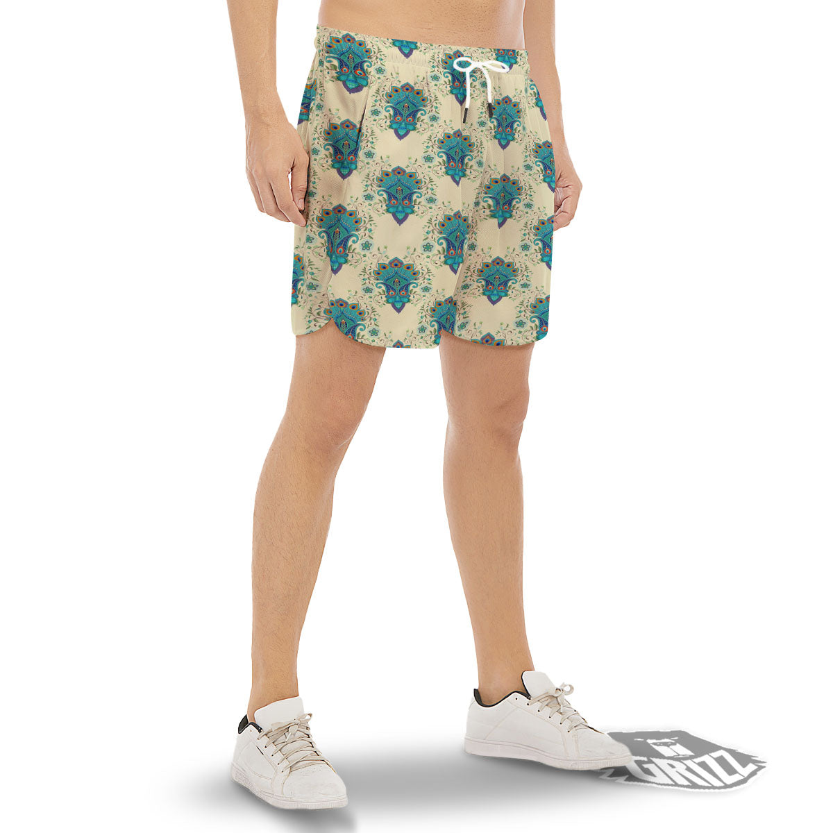 Peacock Feather Vintage Print Pattern Men's Gym Shorts-grizzshop