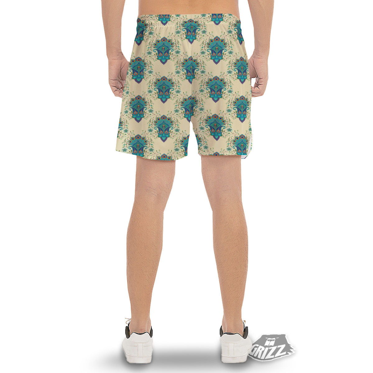 Peacock Feather Vintage Print Pattern Men's Gym Shorts-grizzshop