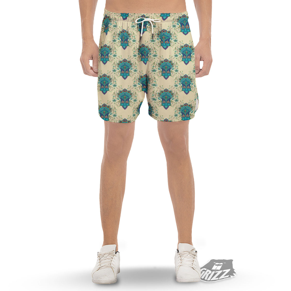 Peacock Feather Vintage Print Pattern Men's Gym Shorts-grizzshop