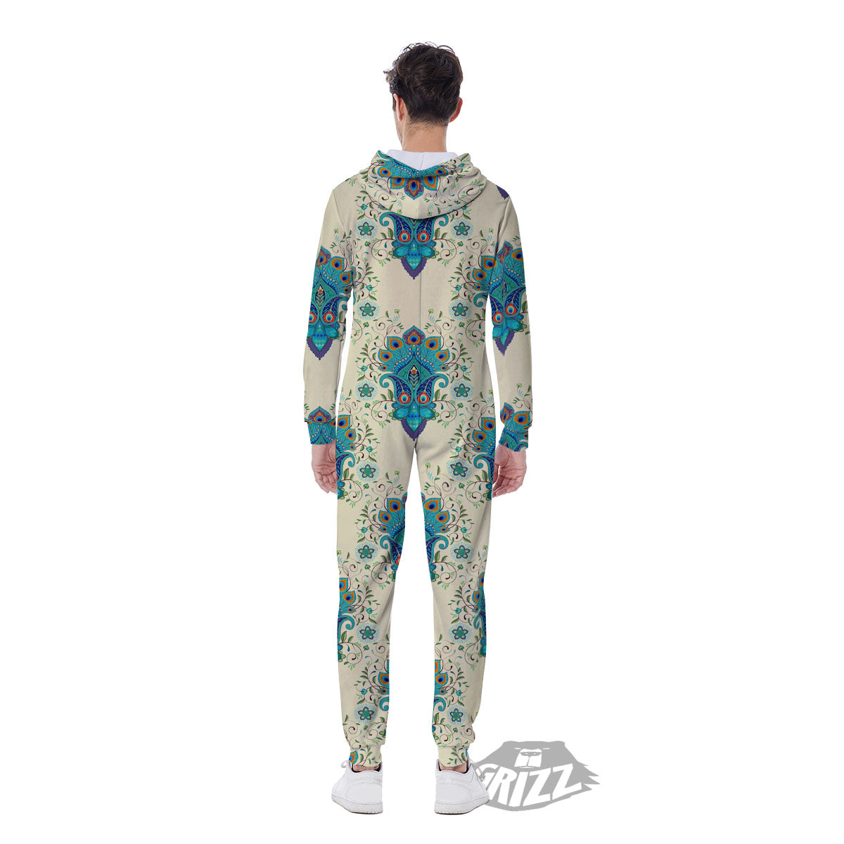 Peacock Feather Vintage Print Pattern Men's Jumpsuit-grizzshop