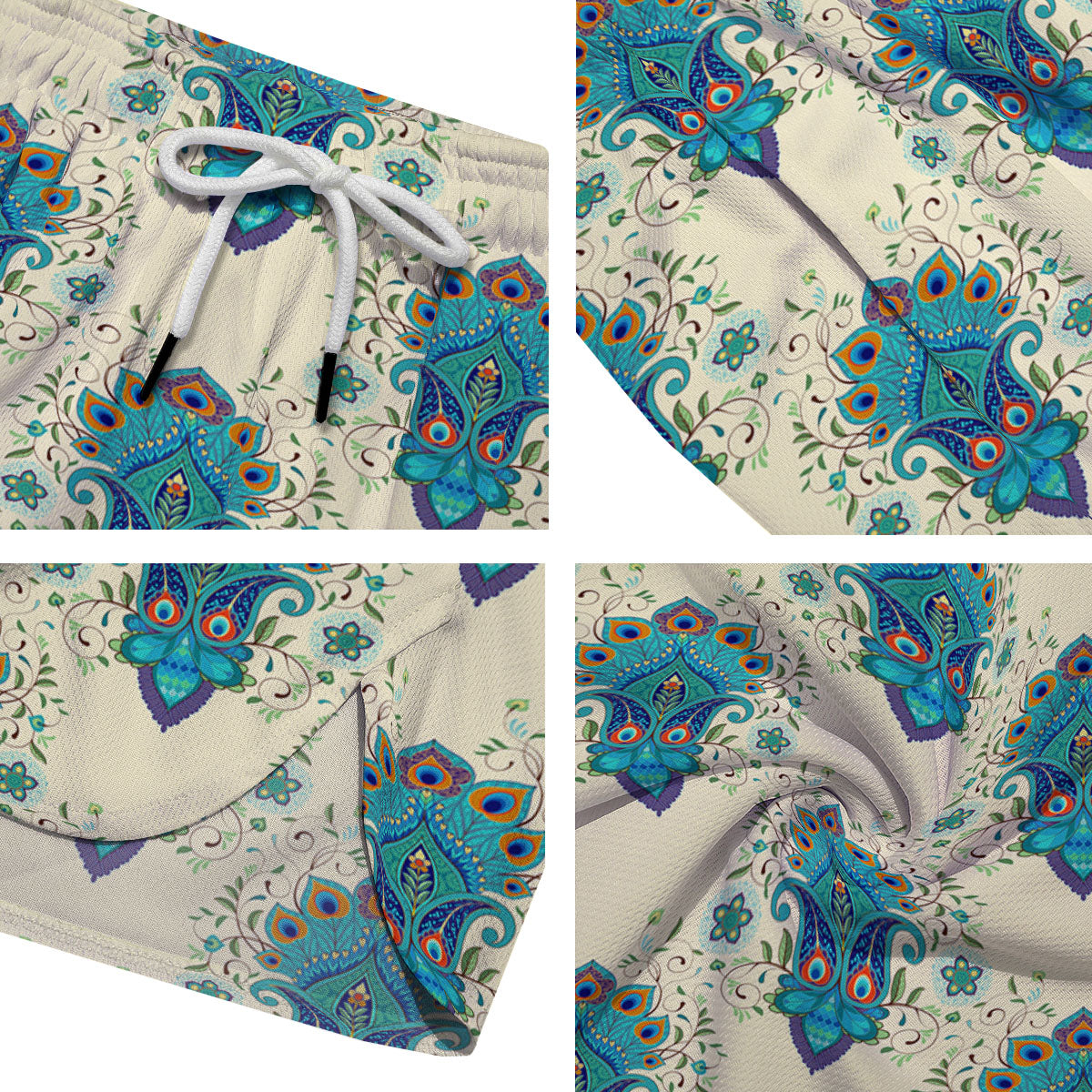 Peacock Feather Vintage Print Pattern Men's Running Shorts-grizzshop