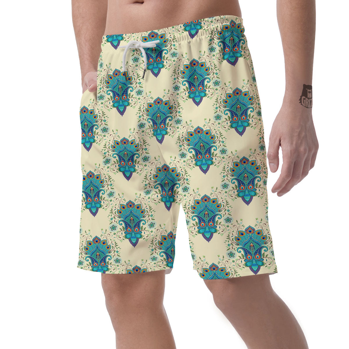 Peacock Feather Vintage Print Pattern Men's Shorts-grizzshop