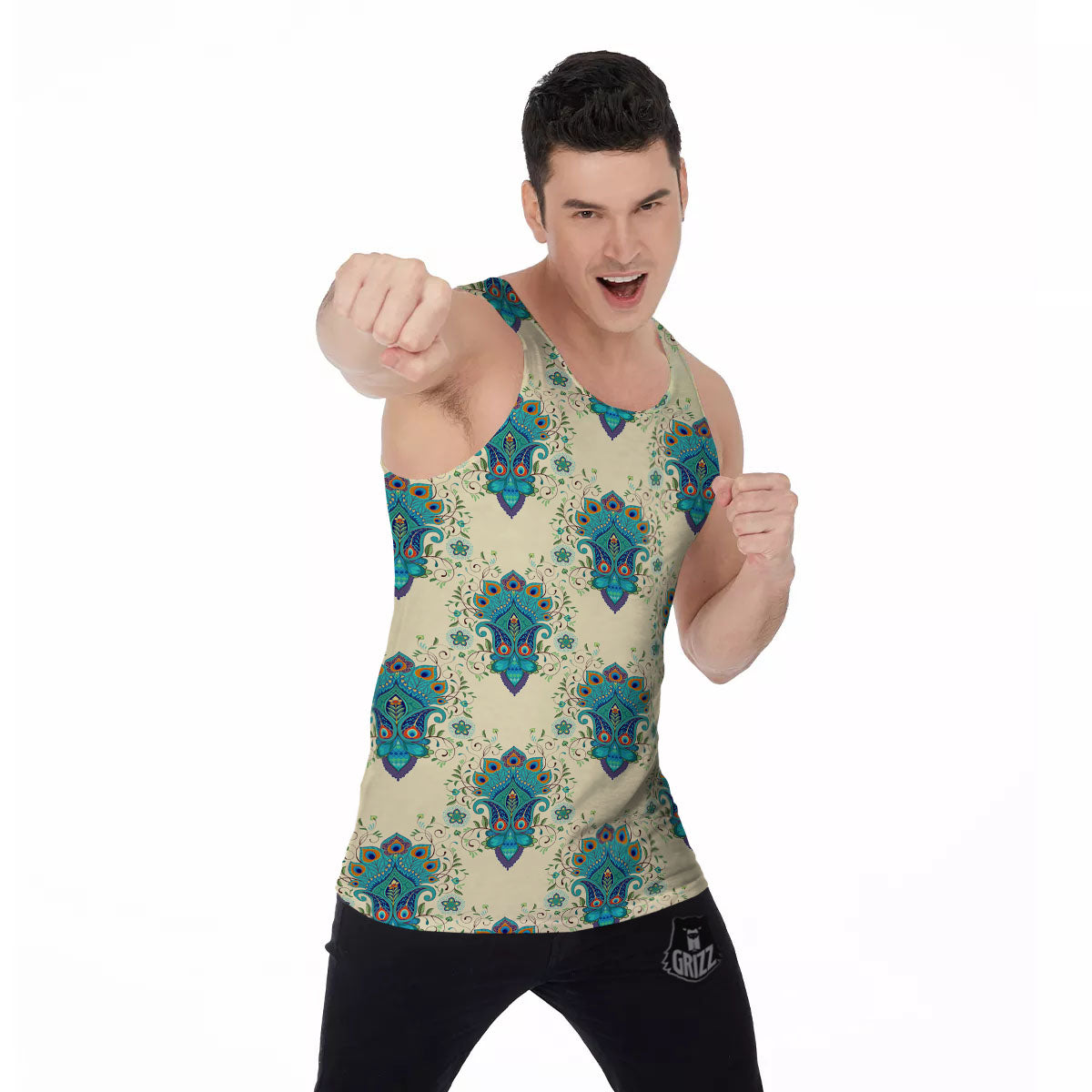 Peacock Feather Vintage Print Pattern Men's Tank Top-grizzshop