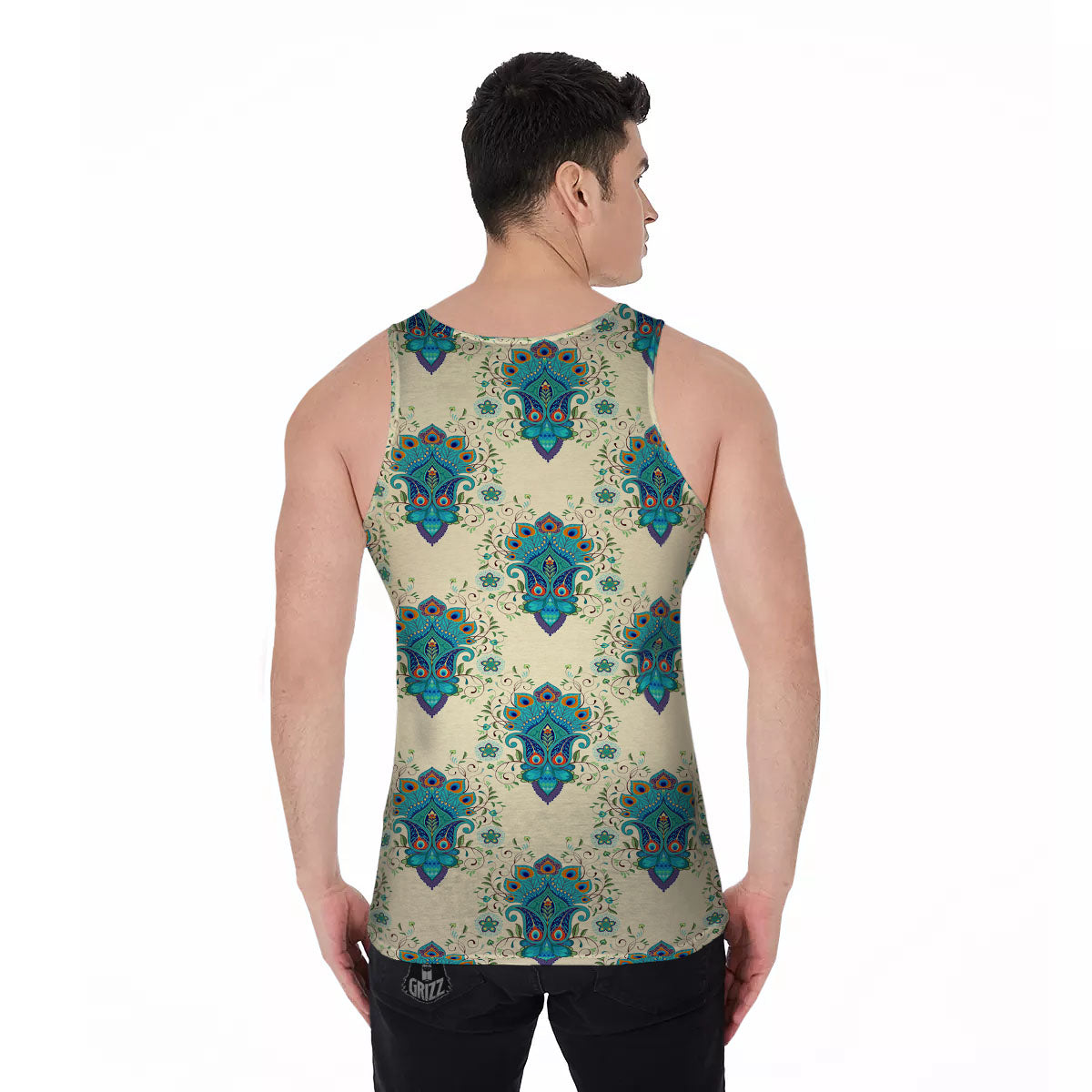 Peacock Feather Vintage Print Pattern Men's Tank Top-grizzshop