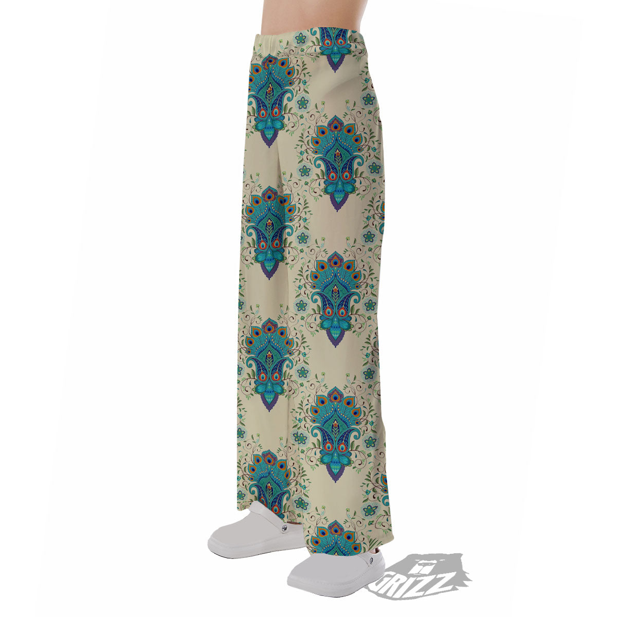 Peacock Feather Vintage Print Pattern Pajama Pants-grizzshop